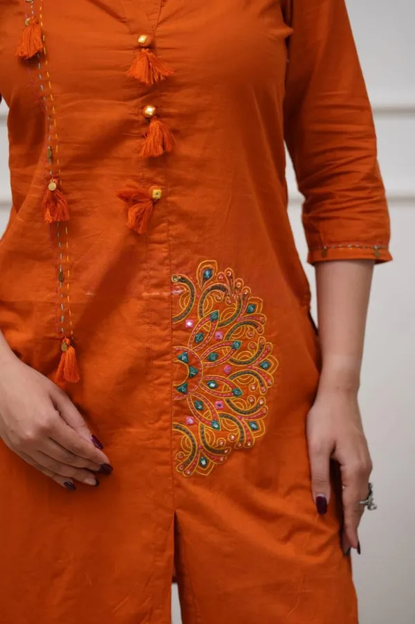 Rust_cotton_embroidered_women_and_girls_co-ord_set