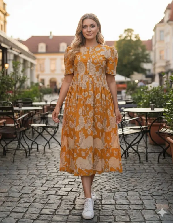 Yellow_Cotton_Premium_And_Fancy_Design_Midi_Dress_For_Women