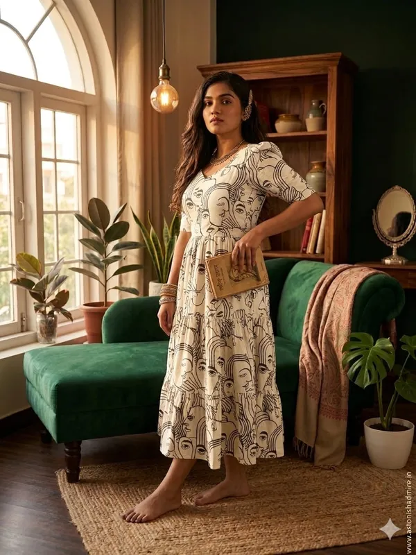 Women_Fit_and_Flare_Face_Print_Black_Middi
