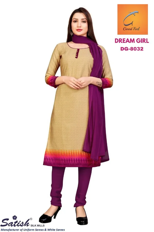 Beige_And_Wine_Crepe_Unstiched_Churidar_Suit_Set