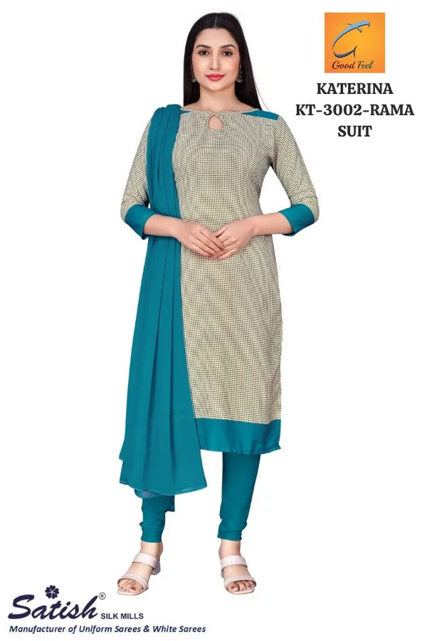 Beige_And_Teal_Blue_Soft_Crepe_Unstiched_Suit_-_Checkered_Salwar_Kameez_Set