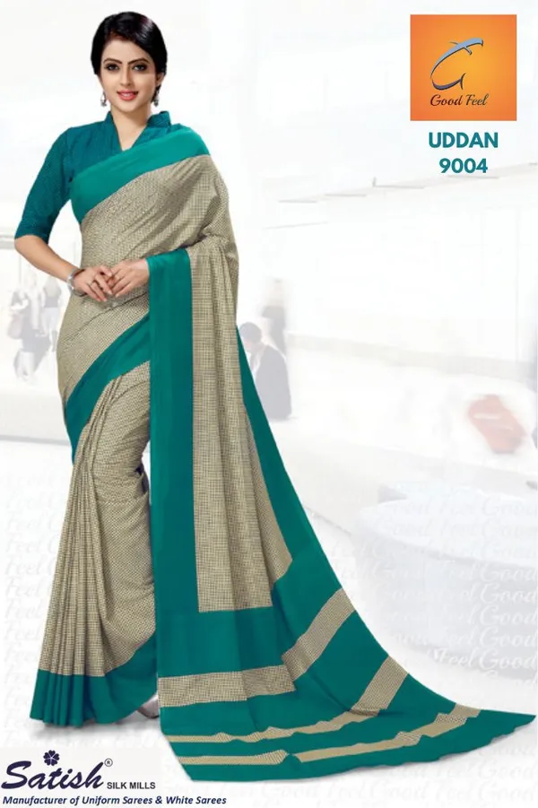 Beige_And_Teal_Blue_Chiffon_Crepe_Unstiched_Printed_Saree_With_Contrast_Border