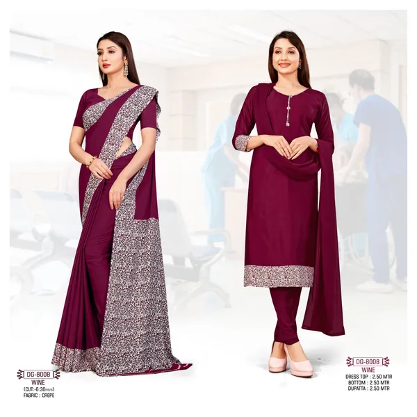 Wine_Ethnic_Crepe_Unstiched_Printed_Saree_With_Matching_Kurta_Set