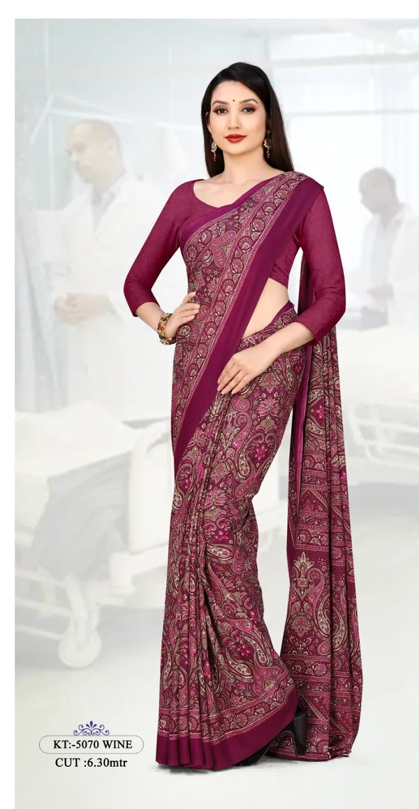 Unstitched_Wine_Printed_Crepe__Saree_And_Salwar_Suit_Combo