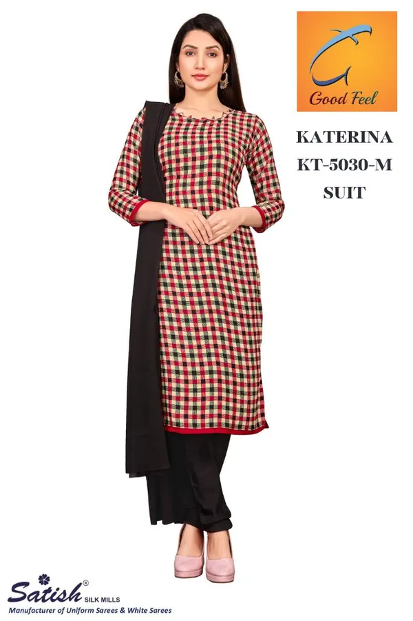 Maroon_And_Black_Checkered_Soft_Crepe_Unstiched_Kurta_Suit_Set_With_Dupatta