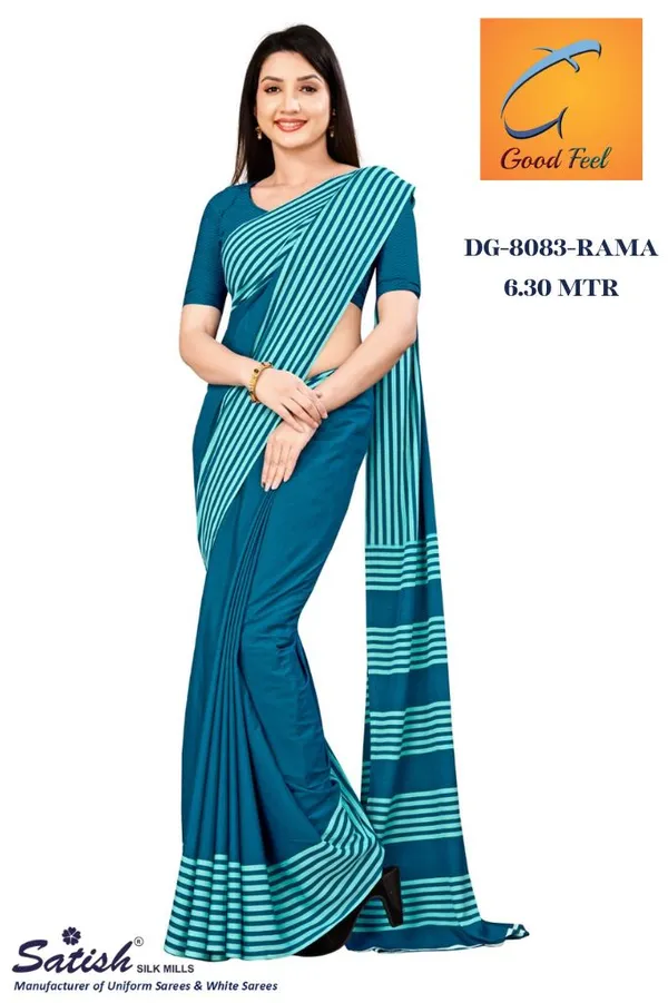 Teal_Blue_Crepe_Unstiched_Striped_Saree