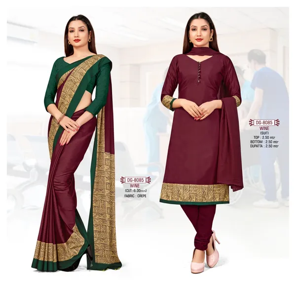 Unstitched_Wine_Ethnic_Wear_Combo_Crepe__Saree_And_Salwar_Suit_Set_With_Golden_Border