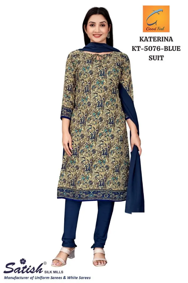Beige_And_Navy_Blue_Soft_Crepe_Unstiched_Kurta_Set_With_Dupatta