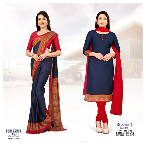 Unstitched_Grey_And_Red_Crepe__Combo_Saree_And_Salwar_Suit_Set