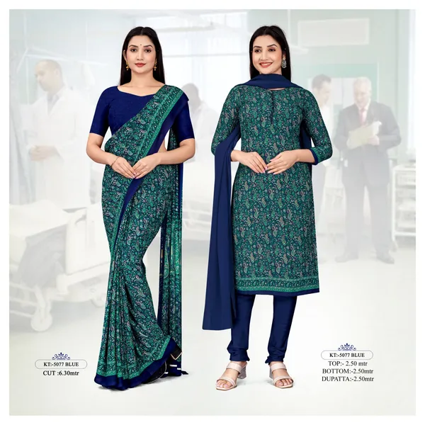 Unstitched_Blue_Crepe__Saree_And_Salwar_Suit_Combo_For_Office_And_Formal_Wear