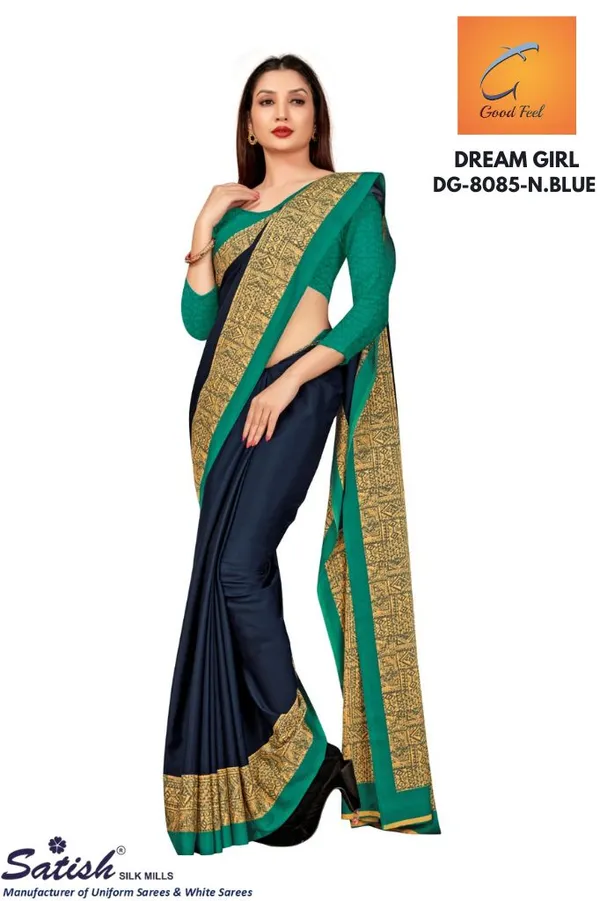 Unstitched_Navy_Blue_And_Gold_Crepe_Unstiched_Saree_With_Green_Border_(Saree-5_M,_Blouse-_0.8_M)