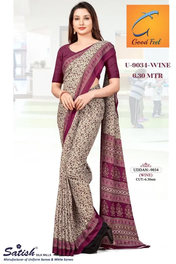 Wine_Chiffon_Crepe_Unstiched_Floral_Print_Saree