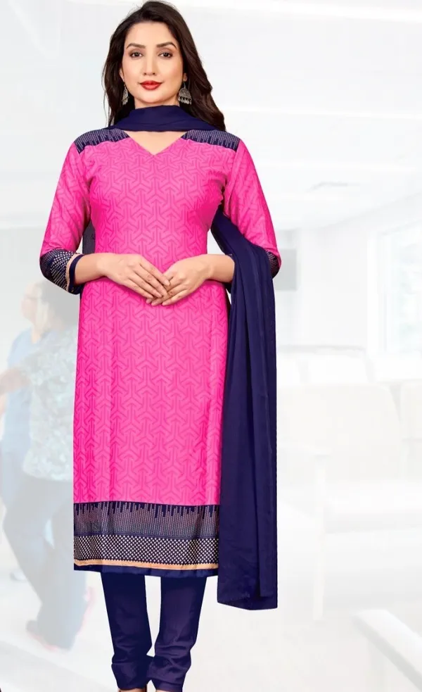 Unstitched_Pink_And_Blue_Ethnic_Crepe__Combo_Saree_With_Salwar_Suit_Set