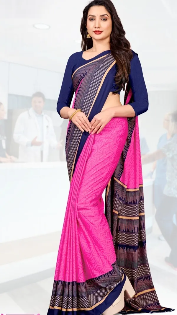 Unstitched_Pink_And_Blue_Ethnic_Crepe__Combo_Saree_With_Salwar_Suit_Set