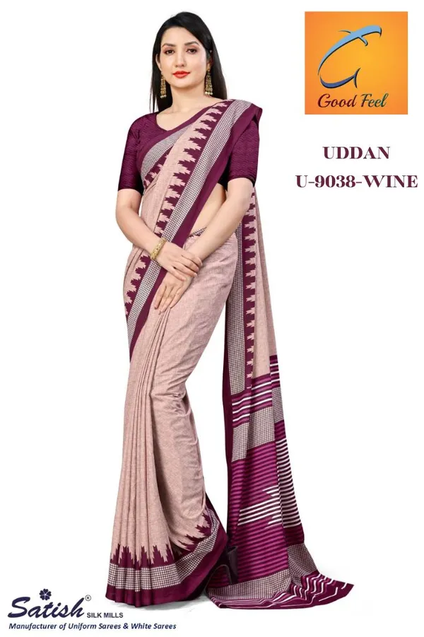 Wine_Saree_Chiffon_Crepe_Unstiched_Printed_Saree_With_Contrast_Border