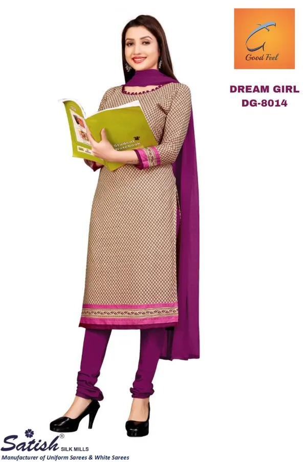 Beige_And_Purple_Printed_Churidar_Suit_Set_With_Dupatta