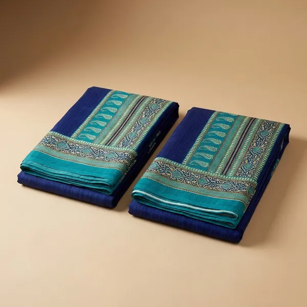 Royal_Blue_Crepe_Unstiched_Crepe_Saree_With_Turquoise_Border