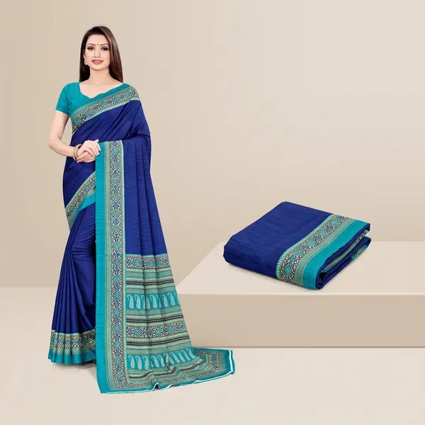Unstitched_Royal_Blue_Ethnic_Crepe__Saree_And_Salwar_Suit_Combo