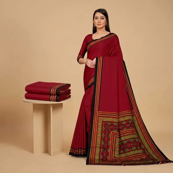Unstitched_Maroon_And_Black_Crepe_Unstiched_Saree_With_Printed_Border_(Saree-5_M,_Blouse-_0.8_M)