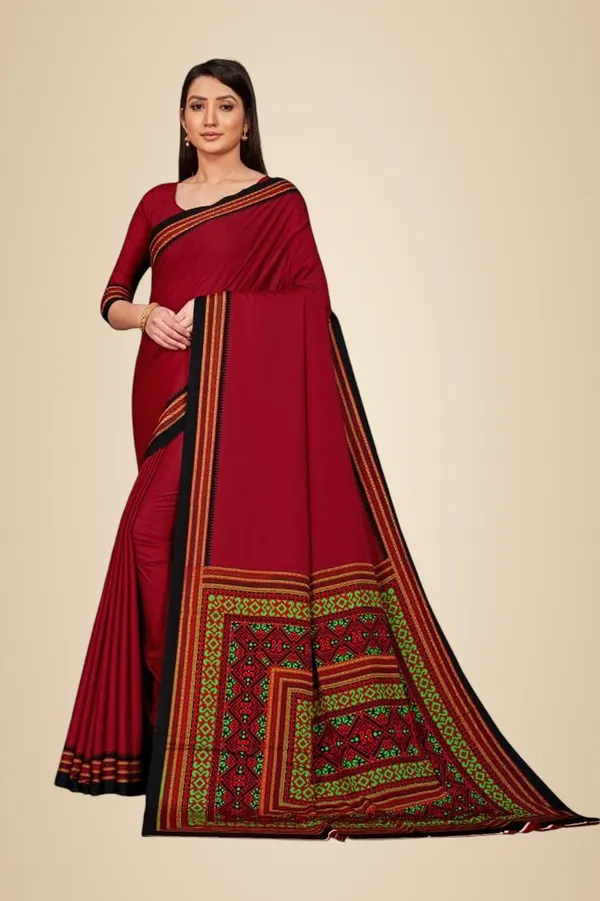 Unstitched_Maroon_And_Black_Crepe_Unstiched_Saree_With_Printed_Border_(Saree-5_M,_Blouse-_0.8_M)