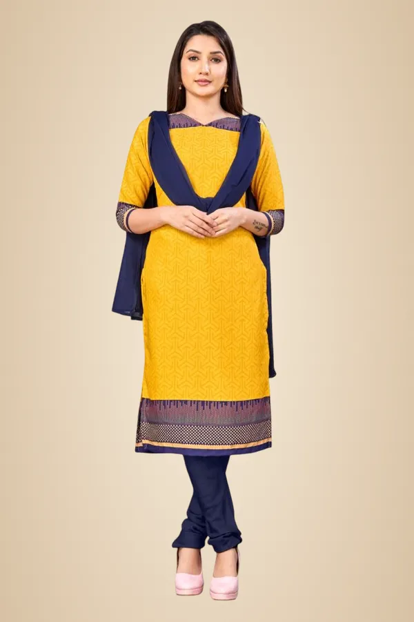 Yellow_And_Blue_Embroidered_Crepe_Unstiched_Churidar_Suit_Set