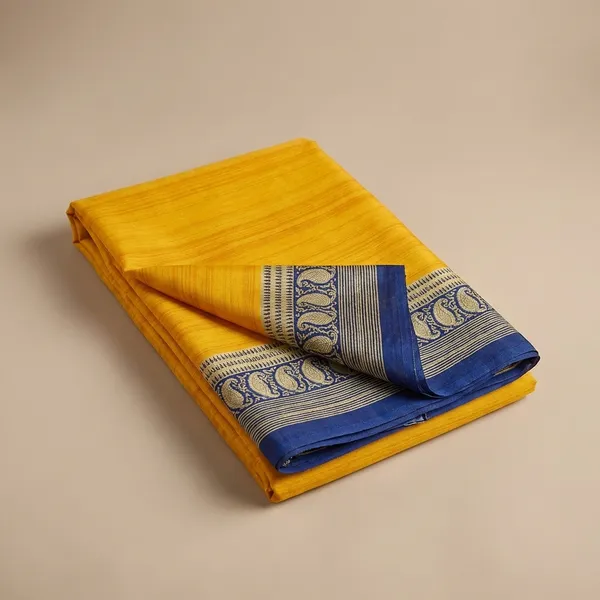 Unstitched_Yellow_And_Blue_Crepe_Unstiched_Saree_With_Blue_Border_(Saree-5_M,_Blouse-_0.8_M)