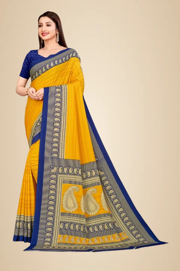 Unstitched_Yellow_And_Blue_Crepe_Unstiched_Saree_With_Blue_Border_(Saree-5_M,_Blouse-_0.8_M)