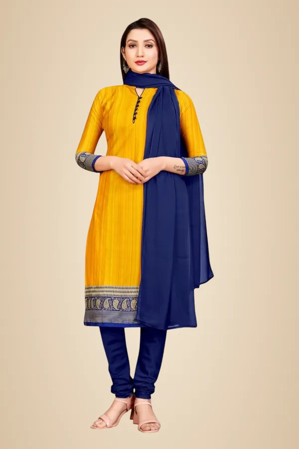 Yellow_And_Blue_Crepe_Unstiched_Suit_Set