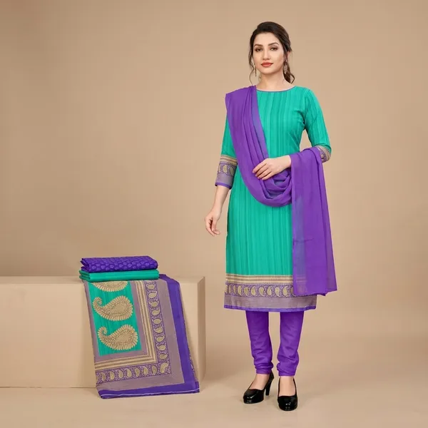 Unstitched_Unstitched_Teal_Green_And_Purple_Crepe__Salwar_Suit_And_Saree_Combo_For_Women