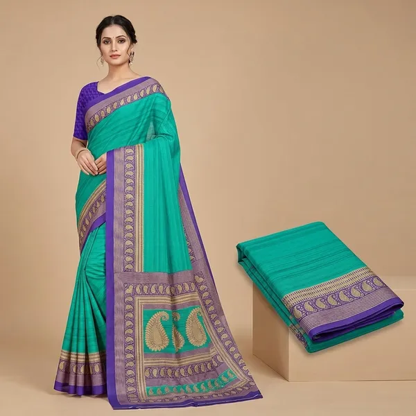 Unstitched_Turquoise_Crepe_Unstiched_Saree_With_Purple_Border_(Saree-5_M,_Blouse-_0.8_M)