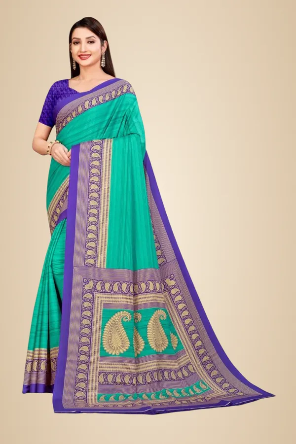Unstitched_Turquoise_Crepe_Unstiched_Saree_With_Purple_Border_(Saree-5_M,_Blouse-_0.8_M)