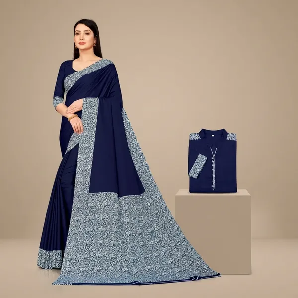 Unstitched_Navy_Blue_Crepe_Unstiched_Saree_With_Printed_Border_And_Matching_Churidar_Set_(Saree-5_M,_Blouse-_0.8_M)