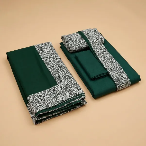 Unstitched_Green_Sequin_Border_Crepe__Saree_With_Matching_Churidar_Set_Combo