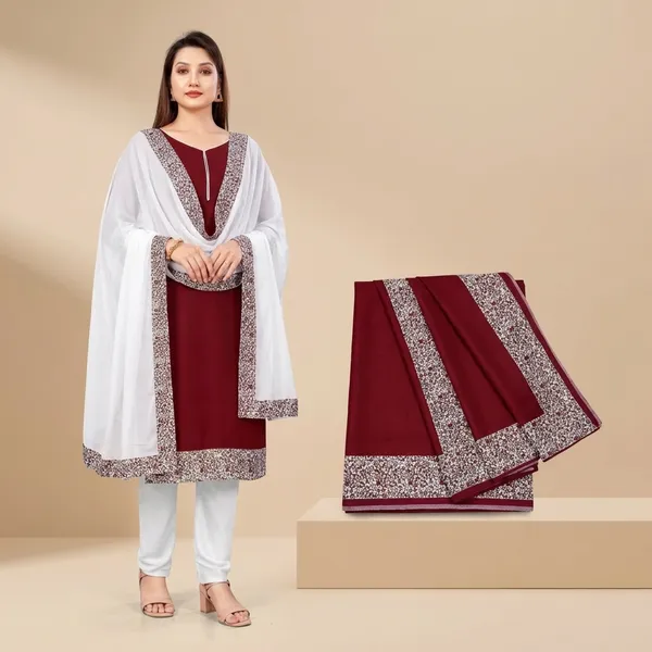 Unstitched_Maroon_Ethnic_Crepe_Unstiched_Saree_With_Floral_Border_And_Matching_Dupatta_Suit_Set_(Saree-5_M,_Blouse-_0.8_M)