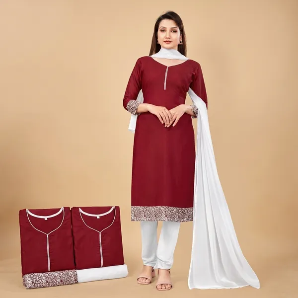 Maroon_Suit_Crepe_Unstiched_Kurta_Set_With_White_Dupatta