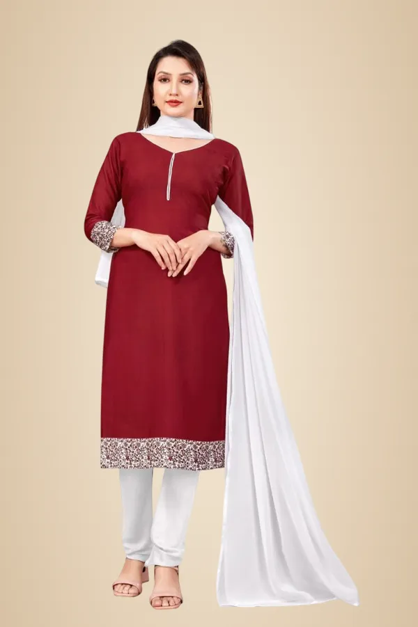 Maroon_Suit_Crepe_Unstiched_Kurta_Set_With_White_Dupatta