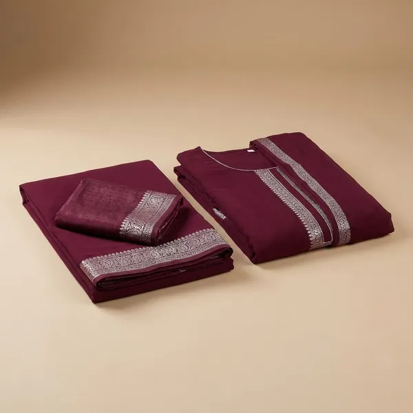 Wine_Ethnic_Crepe_Unstiched_Printed_Saree_With_Matching_Kurta_Set