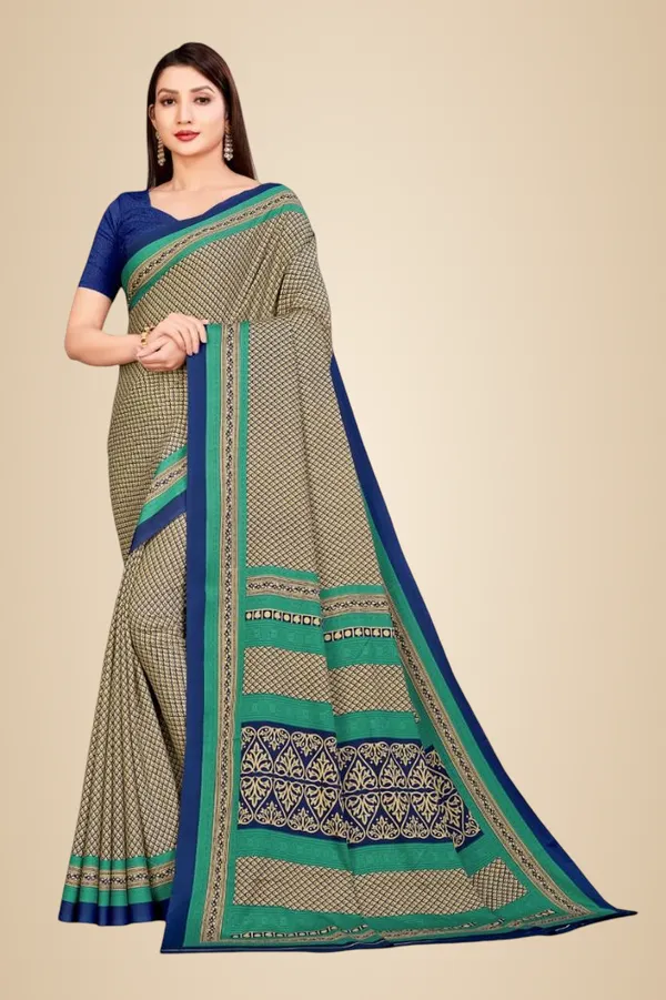 Unstitched_Beige_And_Blue_Crepe_Unstiched_Saree_With_Blouse_(Saree-5_M,_Blouse-_0.8_M)