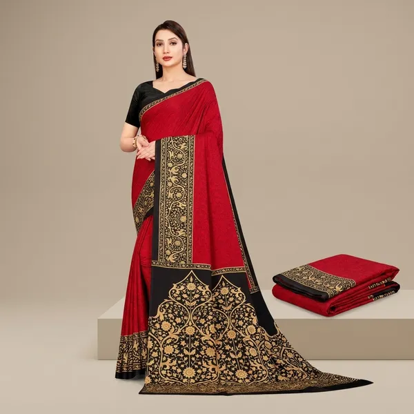 Maroon_And_Black_Embroidered_Saree_With_Black_Blouse