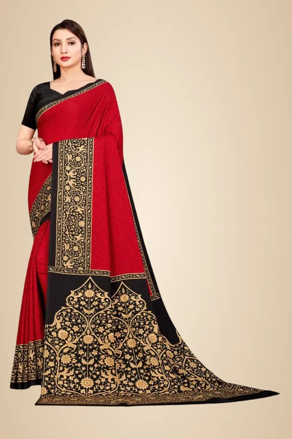 Maroon_And_Black_Embroidered_Saree_With_Black_Blouse