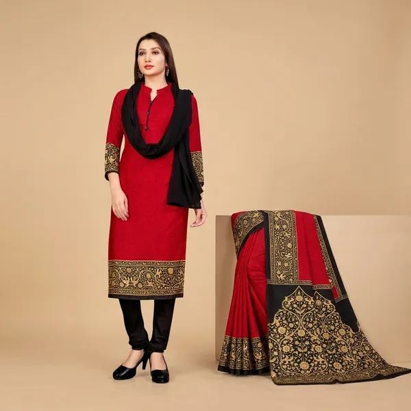 Unstitched_Maroon_And_Black_Crepe_Unstiched_Saree_With_Matching_Salwar_Suit_Set_(Saree-5_M,_Blouse-_0.8_M)