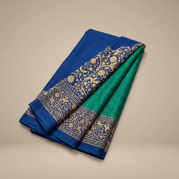Unstitched_Teal_Green_And_Blue_Crepe_Unstiched_Saree_With_Gold_Embroidery_(Saree-5_M,_Blouse-_0.8_M)