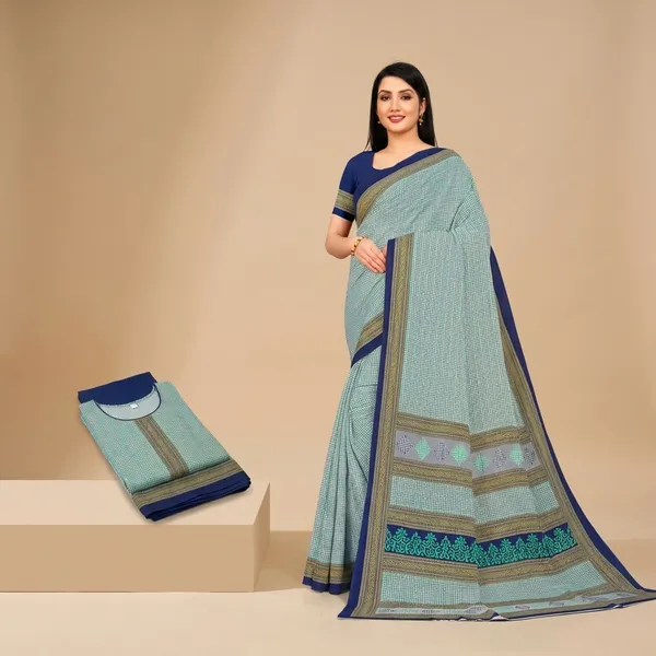 Unstitched_Turquoise_Blue_Crepe__Printed_Salwar_Suit_And_Saree_Combo_Set