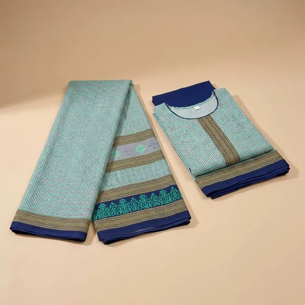 Unstitched_Turquoise_Blue_Crepe__Printed_Salwar_Suit_And_Saree_Combo_Set