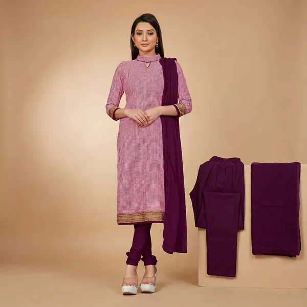 Wine_Crepe_Unstiched_Suit_Set_With_Purple_Dupatta