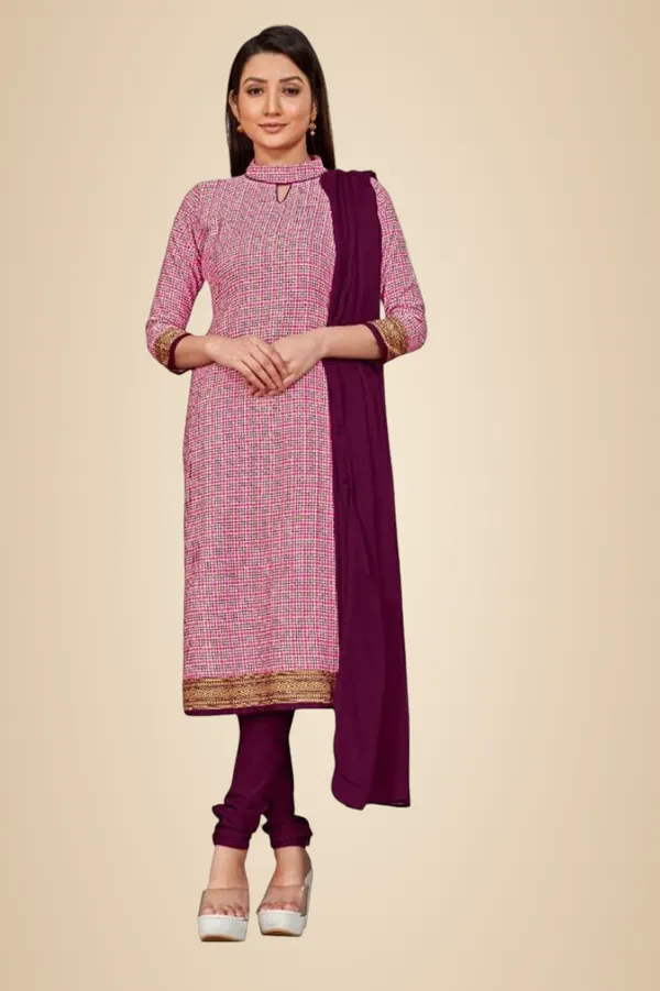 Wine_Crepe_Unstiched_Suit_Set_With_Purple_Dupatta