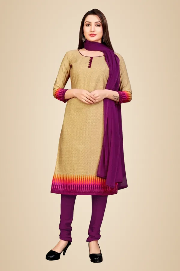 Beige_And_Wine_Crepe_Unstiched_Churidar_Suit_Set