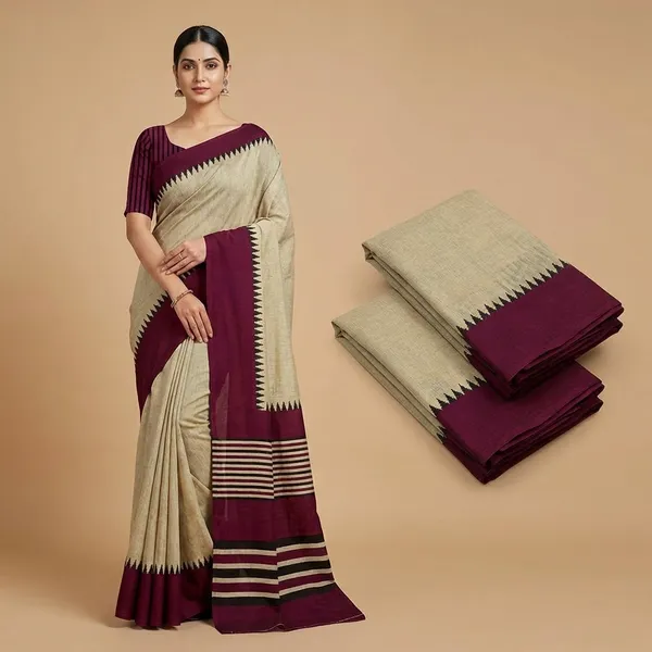Unstitched_Beige_And_Wine_Crepe_Unstiched_Saree_With_Pleated_Design_(Saree-5_M,_Blouse-_0.8_M)