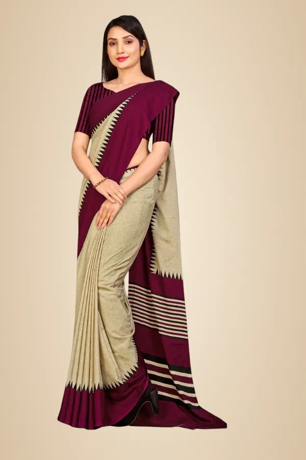 Unstitched_Beige_And_Wine_Crepe_Unstiched_Saree_With_Pleated_Design_(Saree-5_M,_Blouse-_0.8_M)
