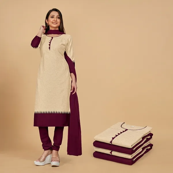 Beige_And_Wine_Crepe_Unstiched_Ethnic_Salwar_Suit_Set